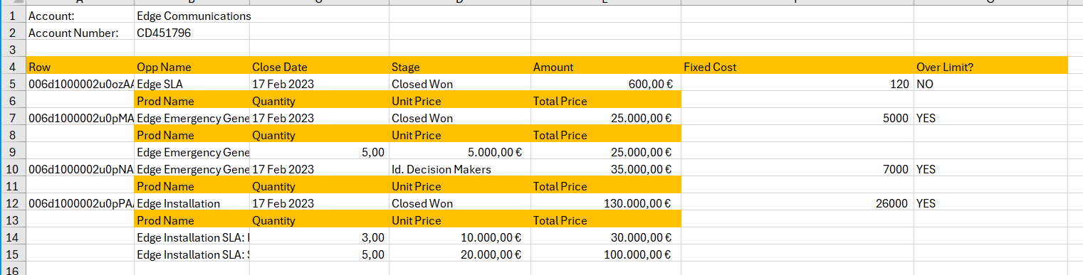 Excel Generator Inline Functions Example 1 account export